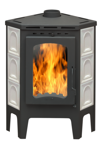 Печь-камин БАВАРИЯ УГЛОВАЯ изразцовая Арка бежевая с металлической крышкой