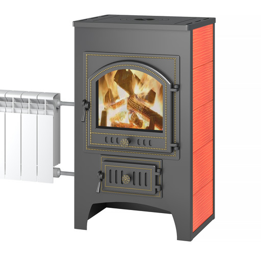 Печь-камин Везувий ПК-01 (205) с плитой, теплообменником красный
