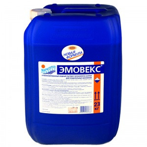 Эмовекс новая формула, жидкий хлор для бассейна Маркопул Кемиклс канистра 30л (34кг)