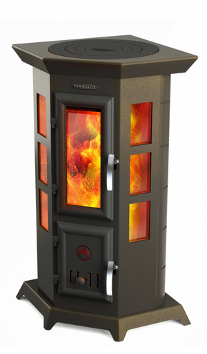 Статика Квинта черная бронза отопительно-варочная печь-камин