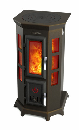 Статика Секста черная бронза отопительно-варочная печь-камин