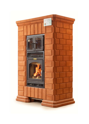 Печь-камин кирпичная КИВ с духовым шкафом КДМ красный кирпич