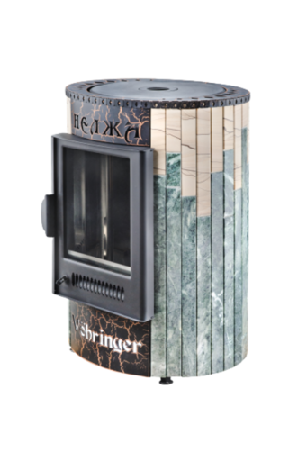 Печь Нелжа в облицовке Змеевик + Окаменевшее дерево