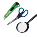 Ножницы, канцелярские ножи, лупы