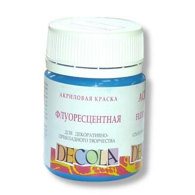 Краска акриловая универсальная DECOLA, флуоресцентная, голубая, банка 50 мл