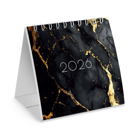 Календарь-домик настольный на гребне, 2026 г., BRAUBERG, 101х101 мм, "Black marble", 117279