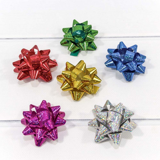 500557-25 Бант-звезда 6,3 см на липучке голография (микс) 1/40 1/32 упак.