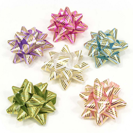 500566-76 Бант-звезда 7,6 см "Золотые полоски" (микс) 1/6 1/40 упак.