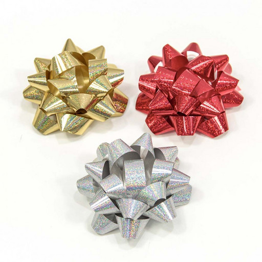 500563-63 Бант-звезда 6,3 см на липучке голография в крапинку (микс) 1/12 1/72 упак.