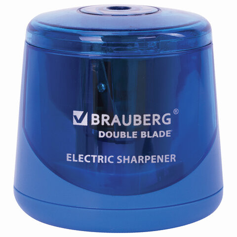 Точилка электрическая BRAUBERG DOUBLE BLADE BLUE, двойное лезвие, питание от 2 батареек AA, 229605