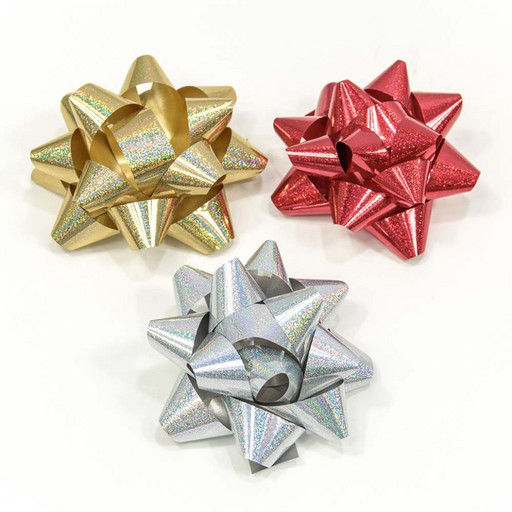 500563-76 Бант-звезда 7,6 см на липучке голография в крапинку (микс) 1/6 1/40 упак.