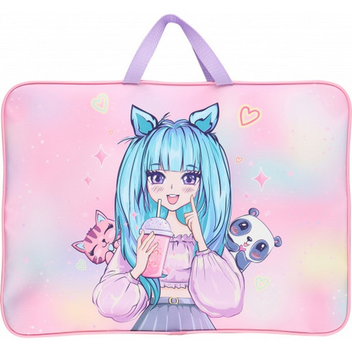 Папка художника, А3, текстильная, с ручками, молния вокруг, КОКОС Anime Girl