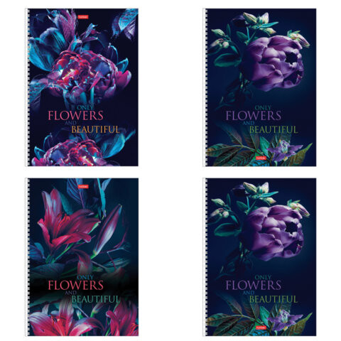 Тетрадь А4 96 л., HATBER, гребень, клетка, обложка картон, "Beautiful flowers" (микс в спайке), 086261, 96Т4В1гр