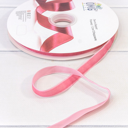 592-12/07 Лента Бархат 1,2см*25ярд Розовый 1/16 1/64