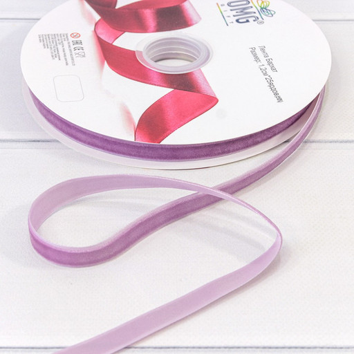 592-12/40 Лента Бархат 1,2см*25ярд Сиреневый 1/16 1/64