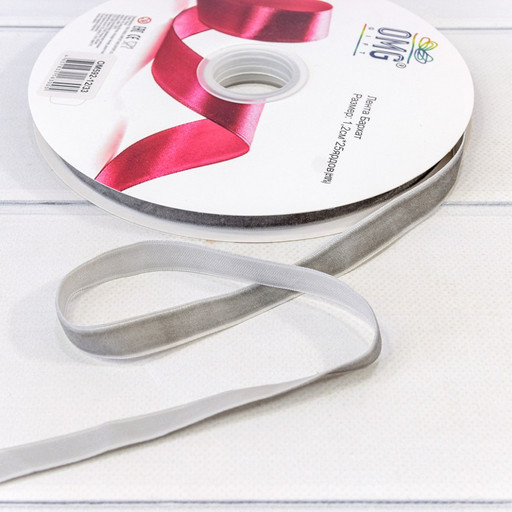 592-12/33 Лента Бархат 1,2см*25ярд Серый 1/16 1/64