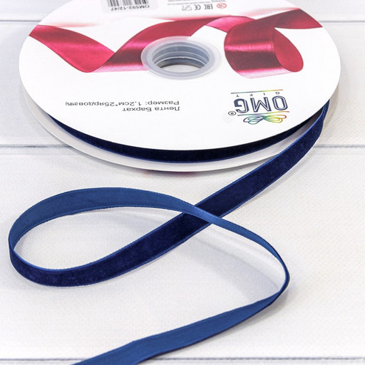 592-12/47 Лента Бархат 1,2см*25ярд Синий 1/16 1/64*