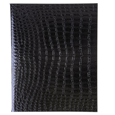 Тетрадь бумвинил А5 48 л., скоба, офсет №1, клетка, "ЧЕРНАЯ Metallic", тиснение CROCO, HATBER, 072232, 48Т5бвВ1