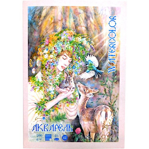Папка для акварели, А4, 10 л., 200 г/м², цв: молочный, кр. зерно, целлюлоза 100%, PALAZZO Фауна