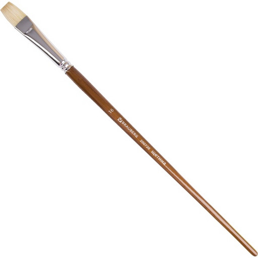 Кисть художественная профессиональная BRAUBERG ART CLASSIC, щетина, плоская, № 16, длинная ручка