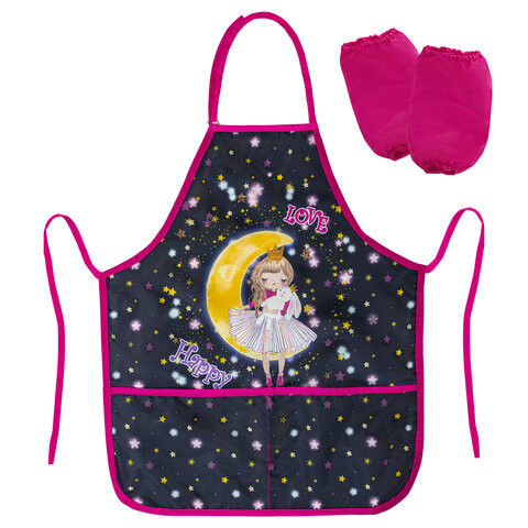 Фартук с нарукавниками для уроков труда BRAUBERG KIDS, 45x54 см, 2 кармана, "Moon girl", 271637
