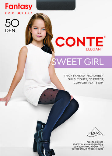 CONTE Колготки с имитацией гольфинов и сердечками SWEET GIRL116-122