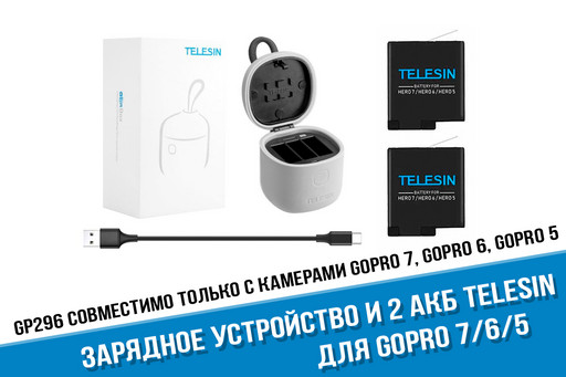 Комплект: зарядка и два аккумулятора Telesin Allin для GoPro HERO 7/6/5