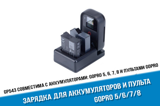 Зарядка для двух аккумуляторов GoPro HERO8, HERO7, HERO6, HERO5 и Wi-Fi пульта