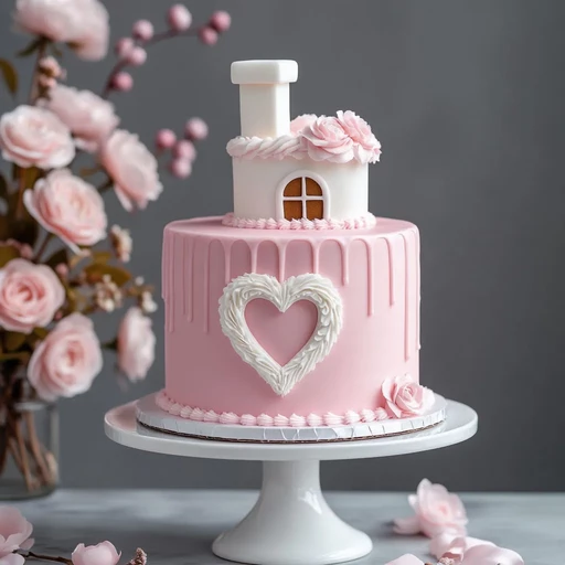 Розовый домик с трубой