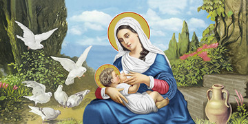 Кормящая Богородица, голуби, 50x100 см, арт Ид24347