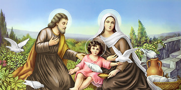 Святая семья, голуби, 50x100 см, арт Ид24360