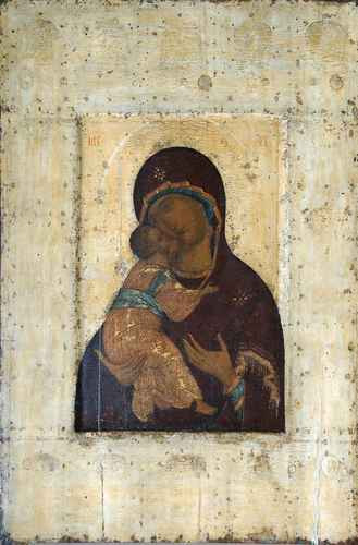 Андрей Рублёв (1360-е - 1430). Богоматерь Владимирская, начало 15 века, 15x20 см, арт А1804
