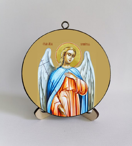 Ангел-Хранитель. Круглая икона на дереве. Диаметр 12 см. Толщина 1,5 см, арт К057