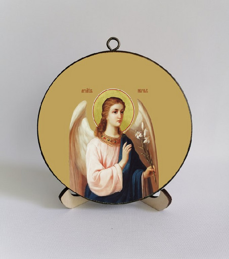 Архангел Гавриил. Круглая икона на дереве. Диаметр 12 см. Толщина 1,5 см, арт К059