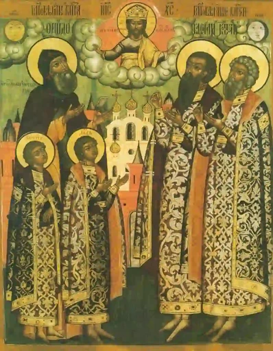 Ярославские чудотворцы (благоверные князья Феодор с чадами Давидом и Константином, Василий и Константин), 15x20 см, арт А1793