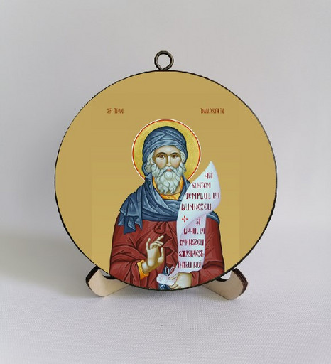 Иоанн Дамаскин, преподобный. Круглая икона на дереве. Диаметр 12 см. Толщина 1,5 см, арт К013