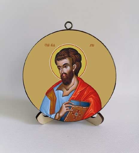 Апостол Лука. Круглая икона на дереве. Диаметр 12 см. Толщина 1,5 см, арт К025