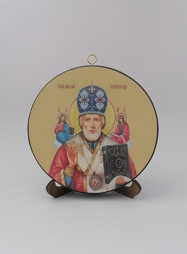 Николай Чудотворец. Круглая икона на дереве. Диаметр 12 см. Толщина 1,5 см, арт К029