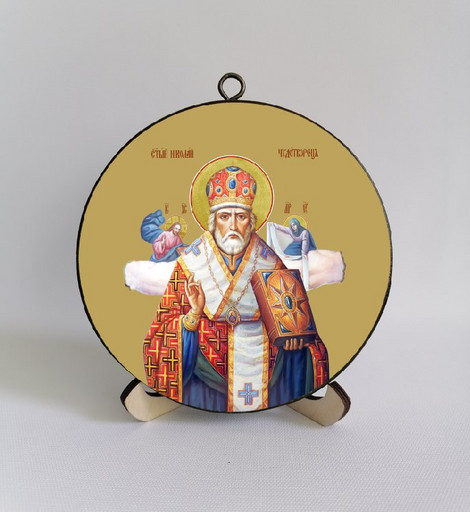 Николай Чудотворец. Круглая икона на дереве. Диаметр 12 см. Толщина 1,5 см, арт К030