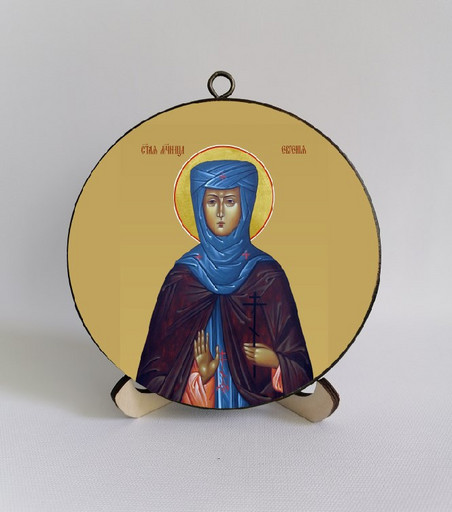 Святая Мученица Евгения. Круглая икона на дереве. Диаметр 12 см. Толщина 1,5 см, арт К070