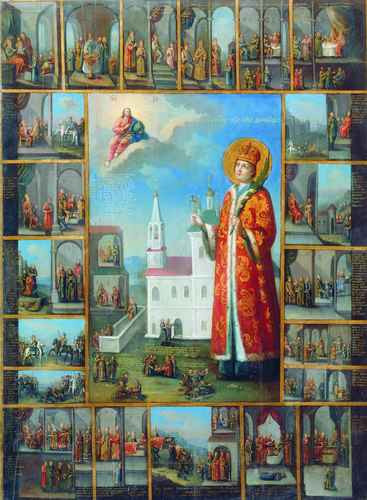 Святой царевич Димитрий в житии в 21 клейме. XVIII в., 15x20 см, арт А978