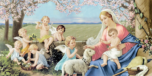 Богородица с Иисусом, ангелы, 25х52 см, арт И6959