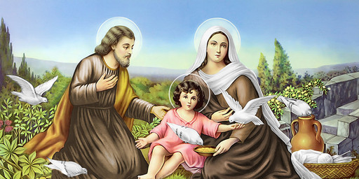 Святая семья, голуби, 25х52 см, арт И6997