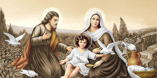Святая семья, голуби, 25х52 см, арт И7003