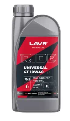 Масло Lavr 10W-40 MOTO Ride Universal 4T SM 1л Масло Lavr 10W-40 MOTO Ride Universal 4T SM 1л