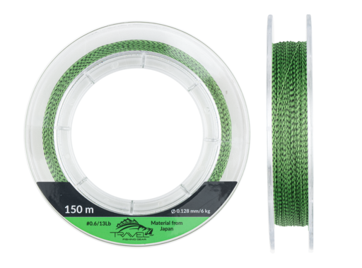Плетёный шнур Travel RIVER BAITS 4X PE #0.5/8LB 0.117mm/3,3kg 150m Zebra Green