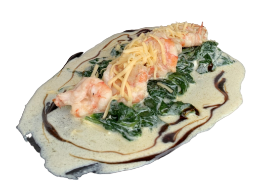 Креветка в сливочном соусе со шпинатом