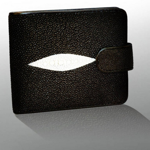 Горизонтальное портмоне двойного сложения - кожаное, мужское, на кнопке